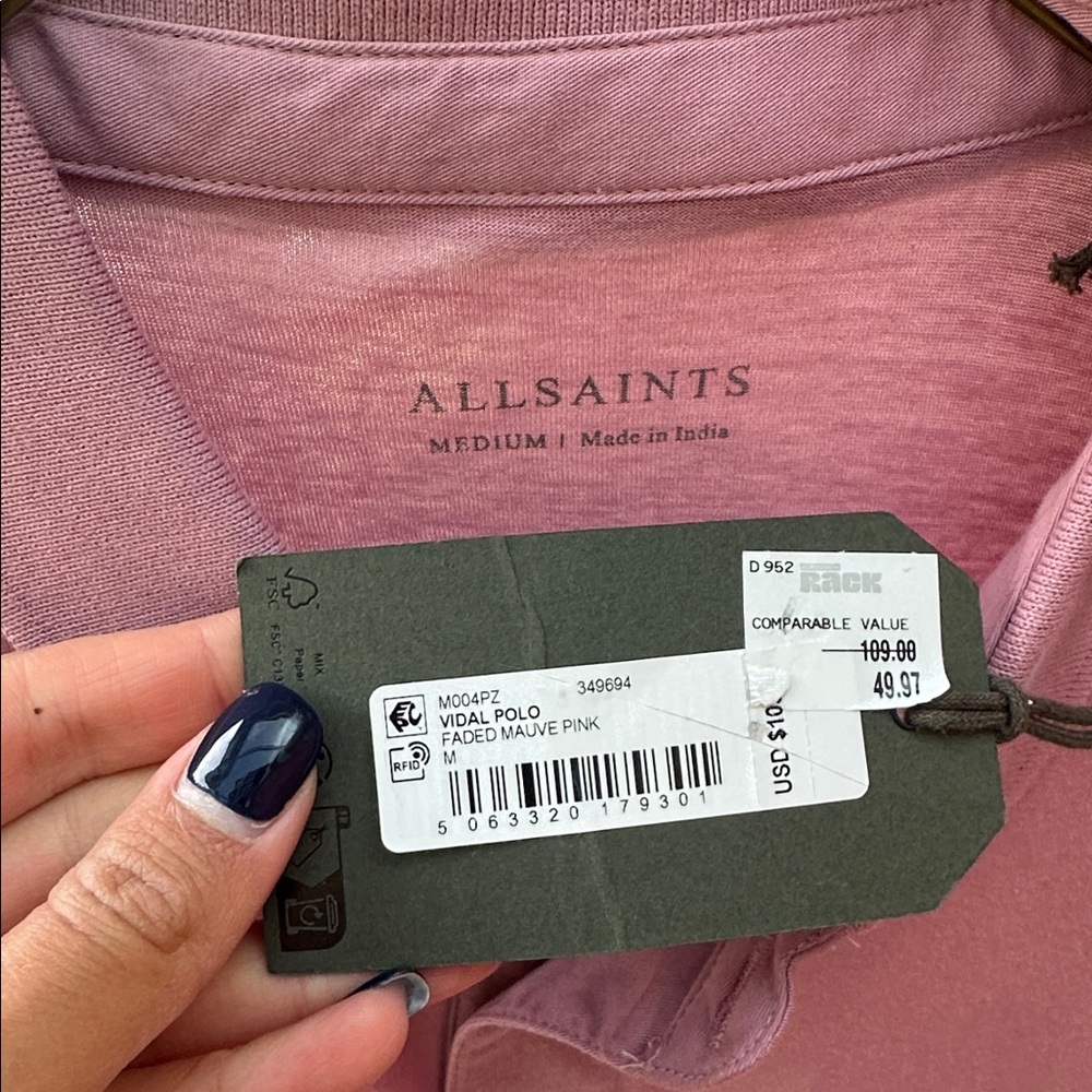 All Saints Pink Polo Shirt - Picture 3 of 3